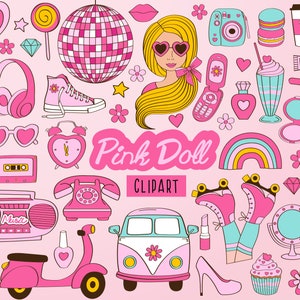 Pink Doll Clipart, Pink Doll Svg Png Jpg Eps, Retro svg, Retro Pink Clipart, Pink Decor, Pink Background, Pink Girls Clipart