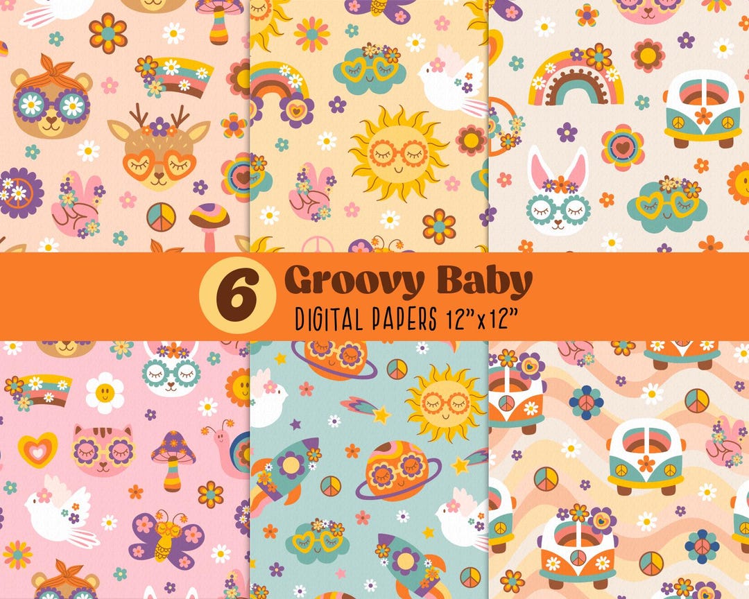 Pattern Paper Groovy Retro Groovy Baby Digital Paper,groovy Flower Seamless Pattern, Cute ...