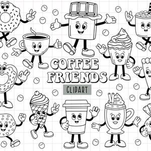 Coffee clipart, Coffee cup svg, Food svg, Coffee lover svg, Best friends svg, Groovy coffee png, Cake png, Donut png, Dessert clipart