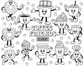 Coffee clipart, Coffee cup svg, Food svg, Coffee lover svg, Best friends svg, Groovy coffee png, Cake png, Donut png, Dessert clipart