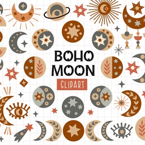 Svg celeste, Boho luna svg, clipart Boho luna, clipart fase lunare, set di clipart Boho, clipart Boho, Baby shower, clipart Moonchild