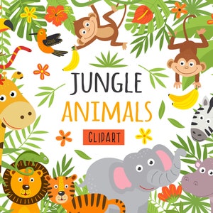 Ensemble SVG animaux de la jungle, animaux de safari SVG, svg amis de la jungle, animaux de zoo, zèbre, éléphant, girafe, Lion, tigre clipart, usage Commercial