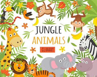 Jungle Animals SVG Set, Safari Animals SVG, Jungle friends svg, Zoo Animals, Zebra, Elephant, Giraffe, Lion, Tiger clipart, Commercial use