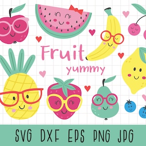 Kawaii fruit clipart Svg-bestanden voor de cricut ananas svg aardbei illustraties citroen svg watermeloen clipart kawaii clipart commercieel gebruik