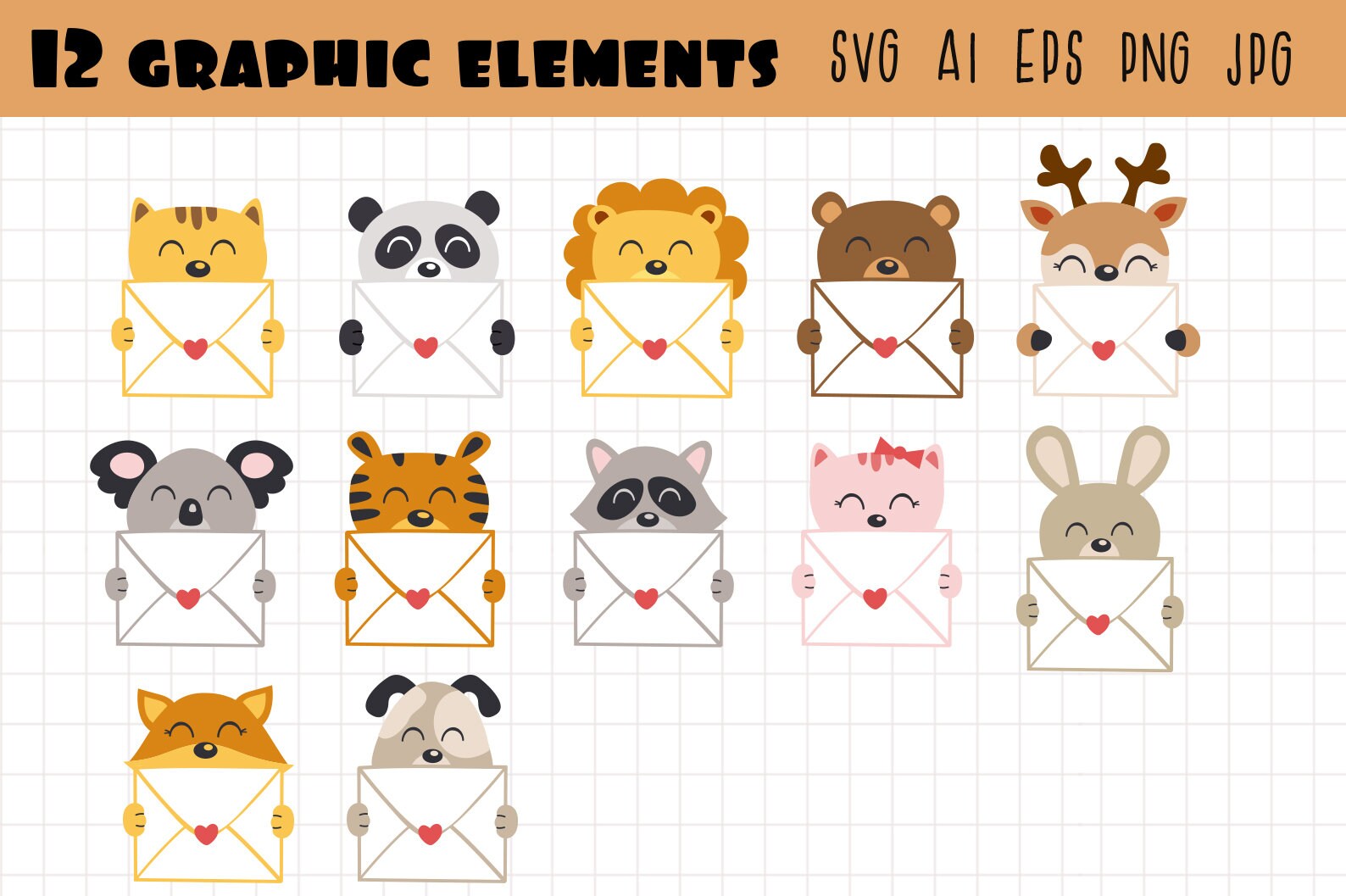 Cute Animals With Envelope Clipart, Envelope Clipart, Valentine Animals