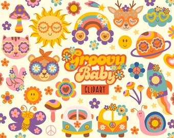 Imágenes prediseñadas de bebés retro, poder floral retro, animales hippies bohemios png, decoración de cumpleaños genial, números geniales svg, imágenes prediseñadas hippies bohemias, margarita svg