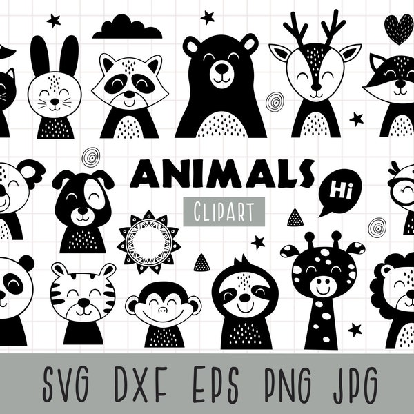 Animals svg, Scandinavian animals clipart set, Tiger svg, Cat svg, Bear svg, Deer svg, Fox svg, Lion svg, Sloth svg, Panda svg, Zoo svg