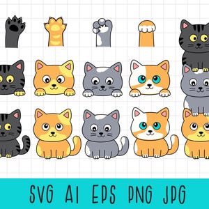 Cute Cat PNG, kat clipart, grappig katje, cartoon kat png svg, Happy Cats, Cat Head SVG, Cat Paws svg, Kitten Paw svg, Kitten clipart, Huisdieren