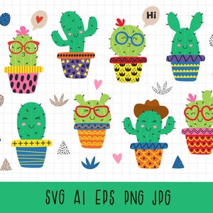 Cute cactus svg Cactus clipart Kawaii cactus svg Happy cactus clipart Succulent clipart Cacti with face Cactus in pot Commercial use