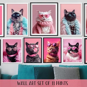 Impresión de gafas de sol de gato, impresión digital de gato para pared, póster divertido de gato, regalo para amantes de los gatos, impresión artística de gato genial, arte de la señora de los gatos, impresión divertida de gato