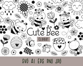Clipart abeille, Svg abeille, noir et blanc, Svg en nid d'abeille, Reine des abeilles Svg, ruche, Svg abeille, mignon Svg abeille, fleurs, tournesol, camomille,