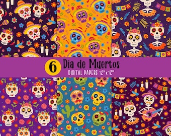 Dödas dag sömlöst mönster, Mexiko digital bakgrund, sömlösa sockerskallemönster, Dia de Muertos digitalt papper, scrapbookingpapper