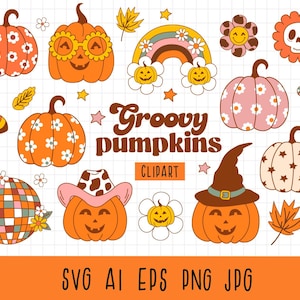 Groovy halloween clipart, Retro fall png, Halloween SVG, Groovy Halloween Clipart, Hippie Flower, Pumpkin Clipart, Cute Spooky Clipart,