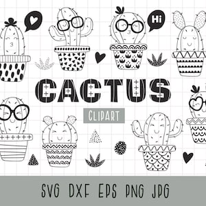 Cactus mignon svg clipart cactus cactus kawaii noir et blanc svg heureux cactus clipart clipart succulentes cactus avec visage cactus en pot