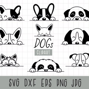 Hund Gesichter Clipart-Set, Tier Gesichter svg, Tier Gesichter Clipart, Kopf Clipart, Rahmen Clipart, Border Clipart, Niedliche Tier Clipart, Haustiere svg
