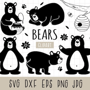 Teddybär SVG, Honig-Topf-Svg, Biene-Svg, Mama Bär-Svg, Schwarzbär-Svg, Mama Bär-Svg, Bär für Cricut, Mama Schwarzbär-Svg, kommerzielle Nutzung