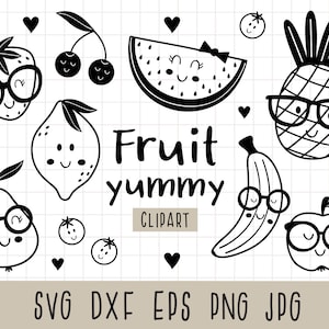 Obst SVG Bundle, Tropische Früchte SVG, Kawaii Früchte SVG, Süße Früchte png, Apfel, Kirschen, Ananas, Erdbeere, Wassermelone Kommerzielle Nutzung