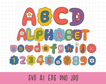 Floral Alphabet Clipart, Retro flower Alphabet PNG, PNG Retro Letters, SVG Retro Letters, Sublimation Alphabet, Numbers, Cute Alphabet svg