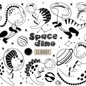 Dinosaures dans l'espace Clip Art, clipart dinosaure, astronaute SVG, T-rex svg, svg dino de l'espace, fête des dinosaures, dinosaure astronaute, usage Commercial