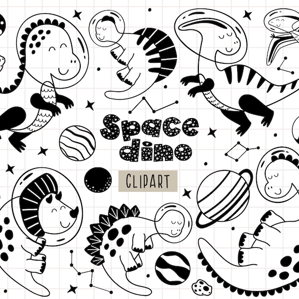 Dinosaurs in space Clip Art, Dinosaur Clipart, Astronaut SVG, T-rex svg, Space dino svg,  Dinosaur Party, Astronaut Dino, Commercial Use