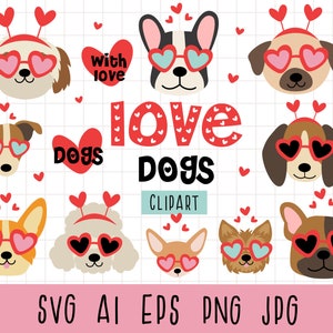 Love dogs clipart, Face dogs svg, Head Animals Clipart, Valentine svg, Love svg, Heart svg, Valentines day svg, Dog party clipart, Bulldog