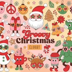 Retro Groovy Christmas Clipart, clipart di Natale, Retro Christmas SVG, Hippie Christmas, Merry Christmas PNG, Groovy Christmas Prints, Cute