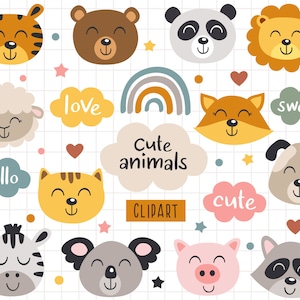 Clipart de cabeça de animal Urso svg Bebê animais clipart Gato svg Rosto svg Rostos de animais clipart Leão svg Coala svg Cabeça de leão Porco svg Uso comercial