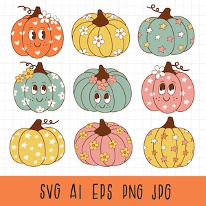 Groovy retro, pumpkin clipart,  Autumn png, Vintage pumpkin png, Groovy Autumn Clipart,  Retro Autumn Clipart, Cute Pumpkin Clipart