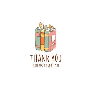 May include: A stack of three colorful books with a small flower and leaf detail on the top of each book. The text "THANK YOU FOR YOUR PURCHASE" is below the books.