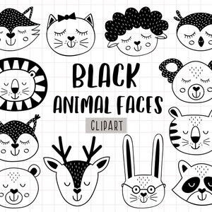 Set di clip art di simpatici animali, design clipart in stile scandinavo, set di clipart di animali testa, tigre in formato SVG, gatto in formato SVG, orso in formato SVG, cervo in formato SVG