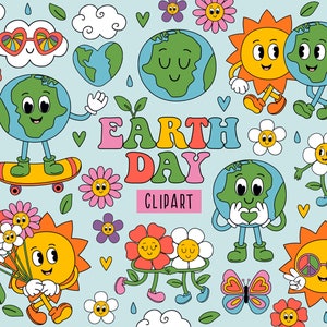Retro Earth Day, süße Hippie Blumen, Flower Power, Sonne, Erde svg, Hippie Clipart, Groovy Charaktere, Happy Earth Day PNG, Frühling, Sommer