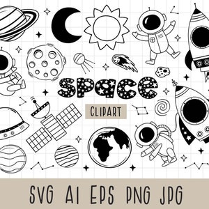 Clipart astronauta, Razzo in formato SVG, Clipart astronave, Pacchetto spaziale in formato SVG, Avventura spaziale, Satellite in formato SVG, Clipart razzo per bambini, Maglietta spaziale in formato SVG