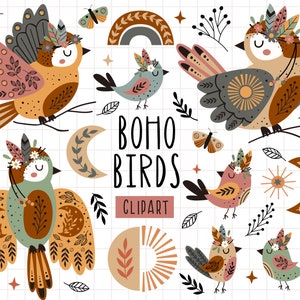 Birds svg, Flowers clipart, Boho birds svg, Celestial  svg, Tribal birds svg, Clipart set, Spring clipart, Flower clip art, Commercial Use