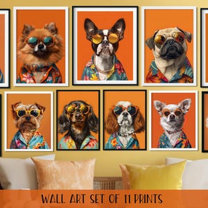 Tropical Dog Portrait with Hawaiian Shirt,Summer Dog Wall Art Prints,Dog Print, Tropical Pet Print,Dogs With Sunglasses,Animal Wall Decor