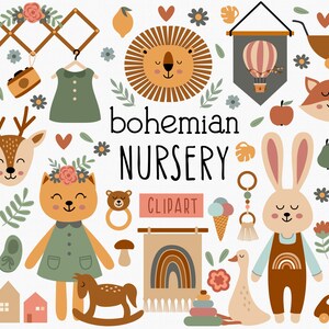 Boho Clipart, Clipart-Set Boho, Tiere svg, Boho Baby svg, Boho Regenbogen svg, Blumen svg, Frühlingscliparts, kommerzielle Nutzung