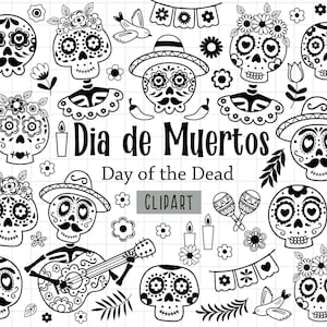 Dia De Los Muertos Clipart, Zuckerschädel SVG, Zuckerschädel Clip Art, Tag der Toten digitale Dateien, Mexikanisch, Halloween PNG Set, Calavera,