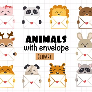 Imágenes prediseñadas de animales lindos con sobre, imágenes prediseñadas de sobre, imágenes prediseñadas de animales de San Valentín, imágenes prediseñadas de cara de animal, imágenes prediseñadas de cabeza de animal, carta de San Valentín
