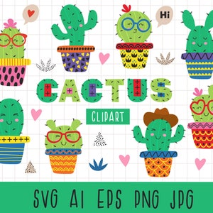 Lindo cactus svg Cactus clipart Kawaii cactus svg Happy cactus clipart Suculento clipart Cactus con cara Cactus en maceta Uso comercial