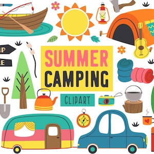 Happy Camper Clipart Bundle, Camping Clip Art, Camping Life svg, Camping SVG, Adventure Svg, Mountain svg, Imágenes Prediseñadas de viaje, Imágenes Prediseñadas al aire libre