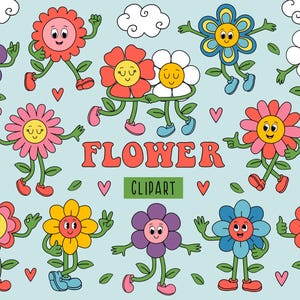 Retro flower power clipart, Groovy flower SVG, Hippie flower PNG,Groovy cartoon png, Retro SVG Cartoon Characters,  Retro Mascot png