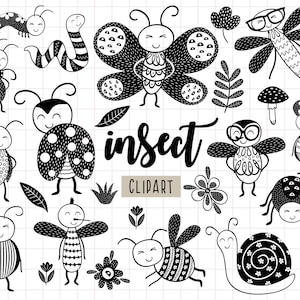 Insectes Clipart Collections SVG, insectes SVG Bundle, insectes Svg, coccinelle Svg, papillon Svg, escargot, Svg abeille, fourmi Svg, usage Commercial