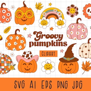Groovy halloween clipart, Retro fall png, Halloween SVG, Groovy Halloween Clipart, Hippie Flower, Pumpkin Clipart, Cute Spooky Clipart,
