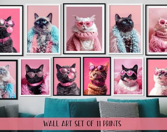 Cool Cats Sunglasses Print, Cat Digital Wall Art Print, Funny Cat Poster, Cat Lover Gift, Groovy Cat Art Print,Cat Lady Art, Funny Cat Print