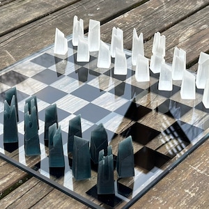Handmade Resin Chess Set: Modern Geometric Glass Chessboard