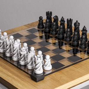 Modern Chess Set, Premium Glass Chess Board, Luxury Chess Pieces, Weighted Chess Pieces, Custom Chess Set, Geometric Chess Set for Beginners