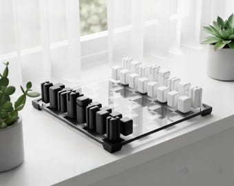 Soft Modern Minimalist Glass Chess Set – Weighted PLA Pieces