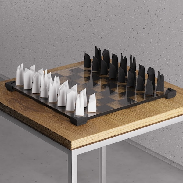 Modern Geometric Chess Set, Unique Chess Set, Glass Chessboard, Extra Weighted Chess Set, Gift Chess Set for Mother, Perfect Gift for Mom