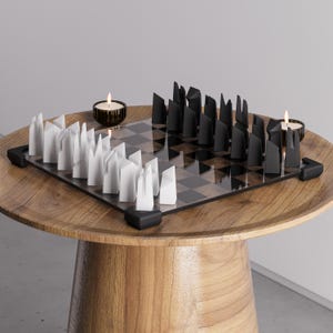 Modern Geometric Chess Set, Unique Chess Set, Glass Chessboard, Extra Weighted Chess Set, Gift Chess Set for Mother, Perfect Gift for Mom