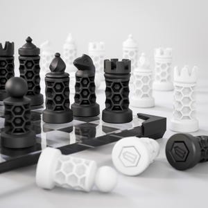 Black Friday Modern Glass Chess Set, Modern Geometric Chess Set, Unique Chess Set, Glass Chessboard, Extra Weighted ChessSet, Gift Chess Set