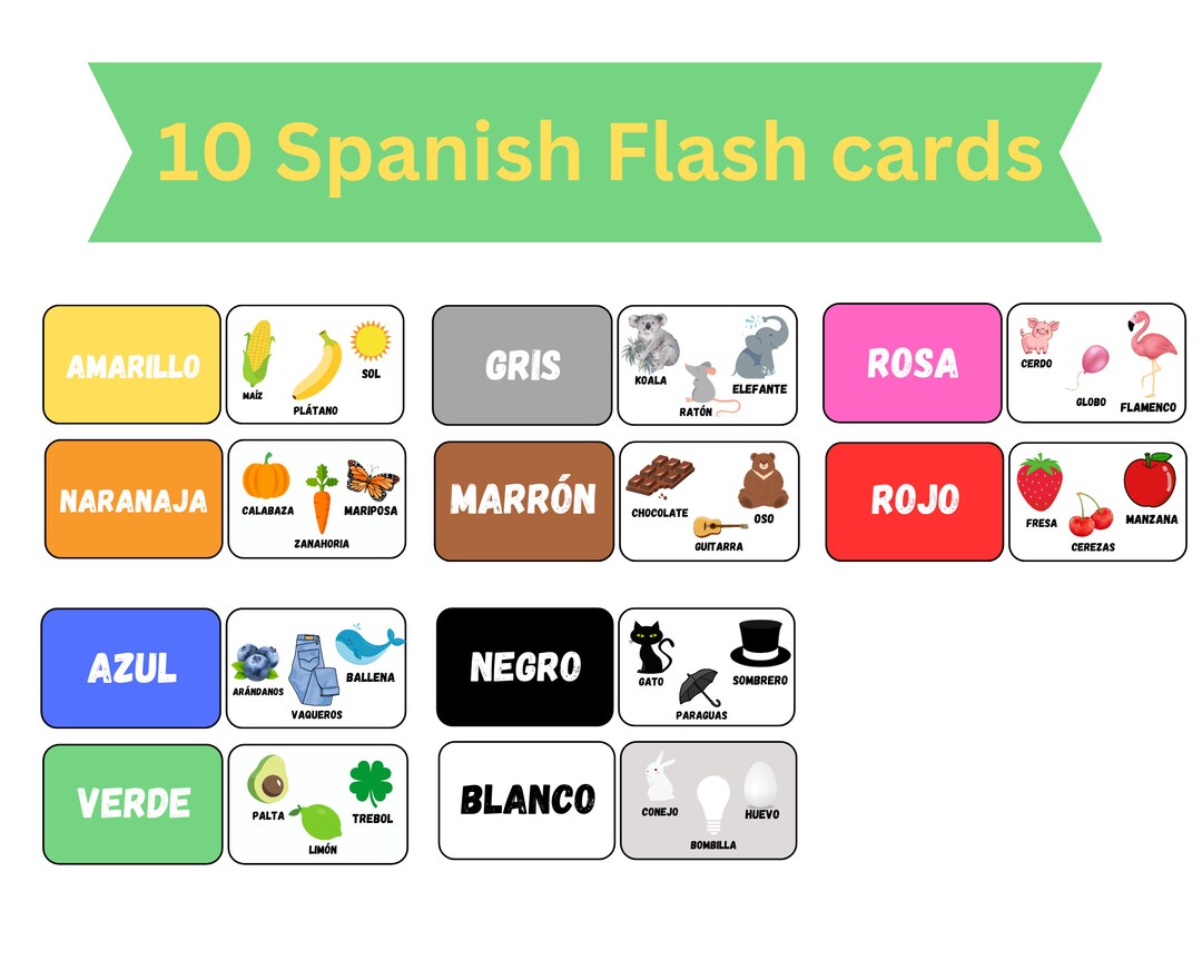 Flash Cards Spanish Colors for Classroom Decor Flash Cards Spanish